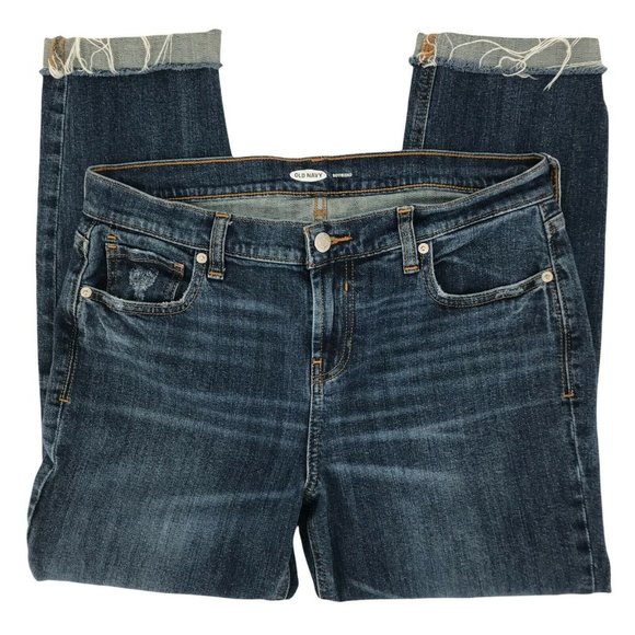 Old Navy Womens Mid Rise Distressed Blue Denim Boyfriend Capri Jeans Size 6 - Picture 7 of 8